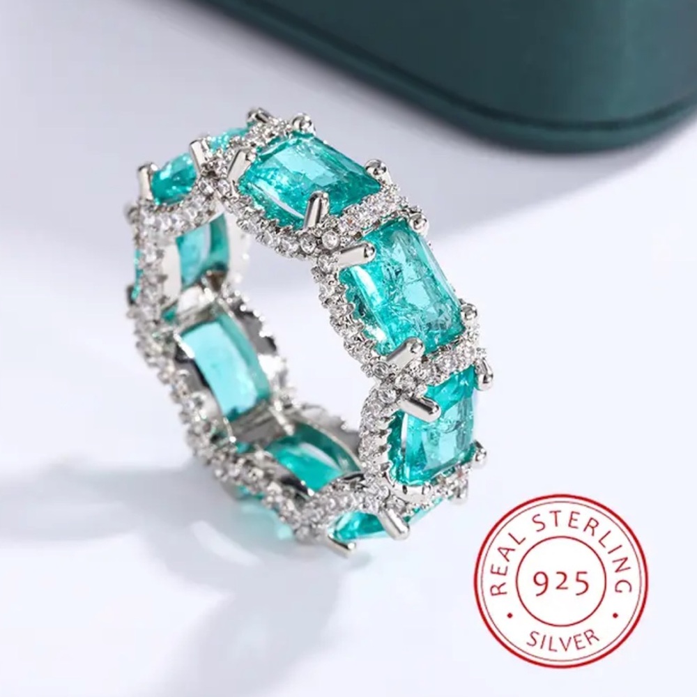 Green Pariba 925 Silver Eternity Ring - Picture 4 of 16